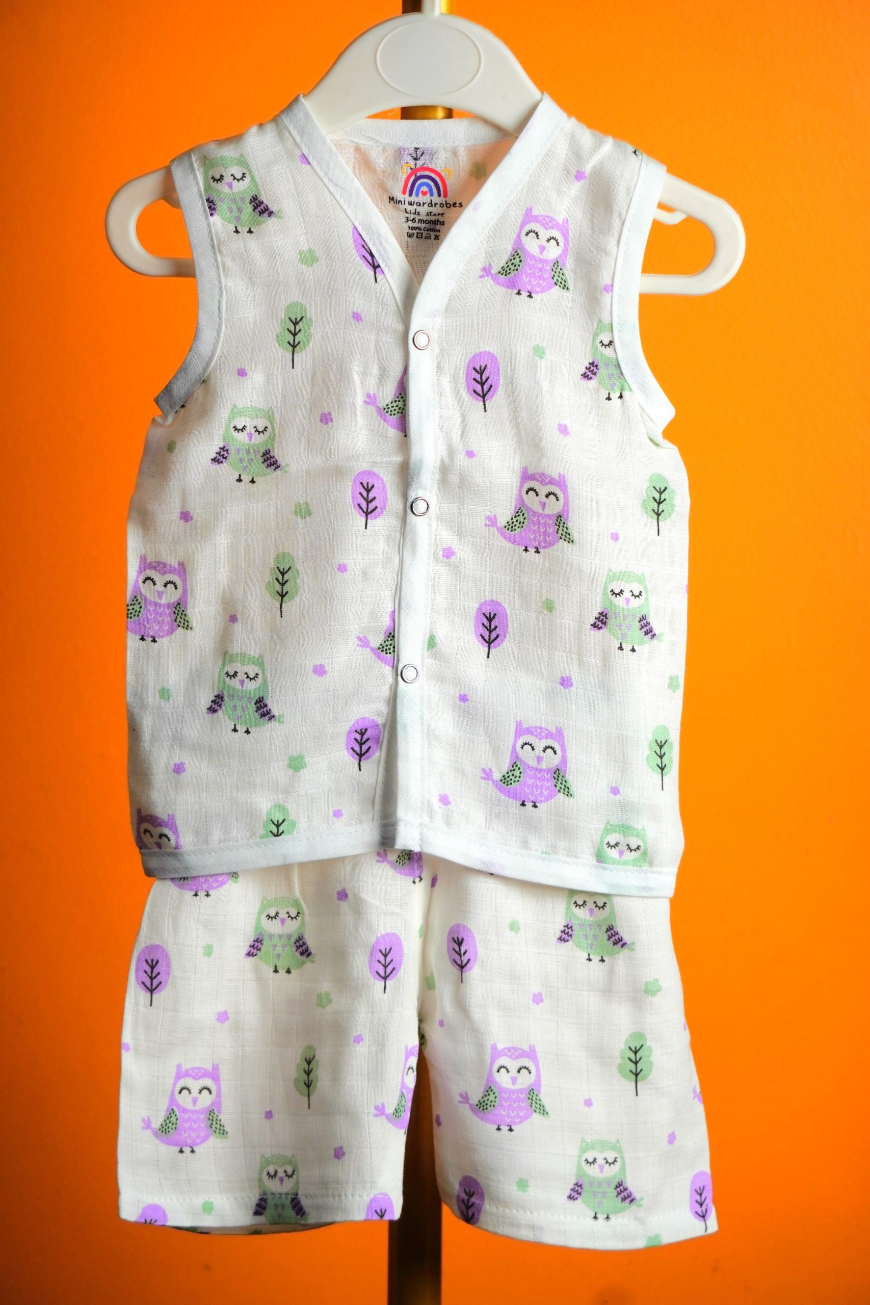 Mini owl print-Sleeve less set