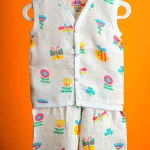 Flower bee print-Sleeve less set